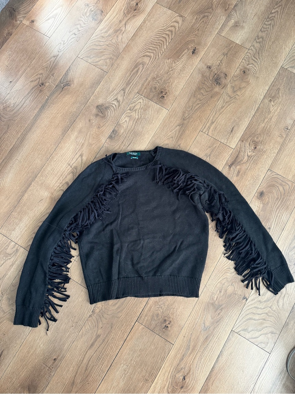 Lauren Ralph Lauren Black Fringe Crew Neck Sweater